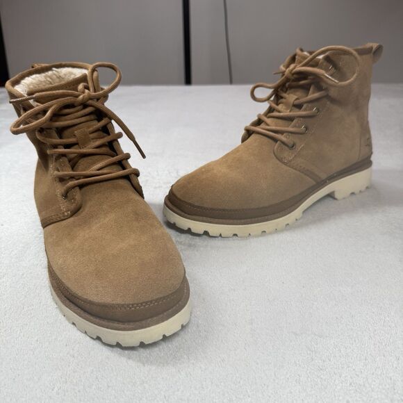 UGG Harkley Neumel High Chestnut Brown Suede Fur Boots Mens Size 7 - Picture 1 of 10
